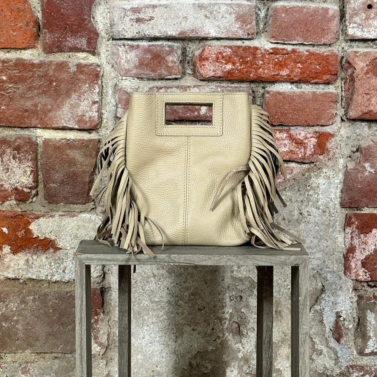 Borsa con frange liscia  Beige