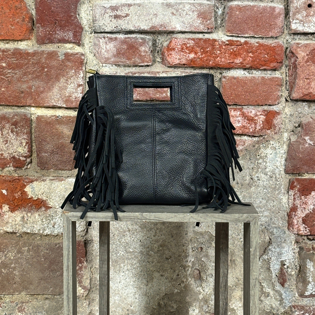 Borsa con frange liscia  Nero