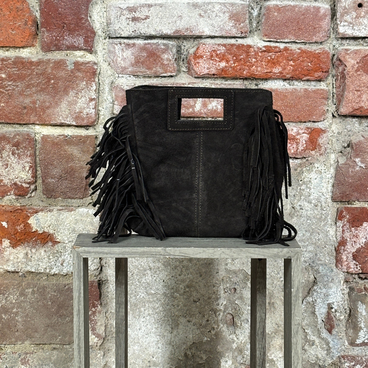 Borsa con frange scamosciate Marrone