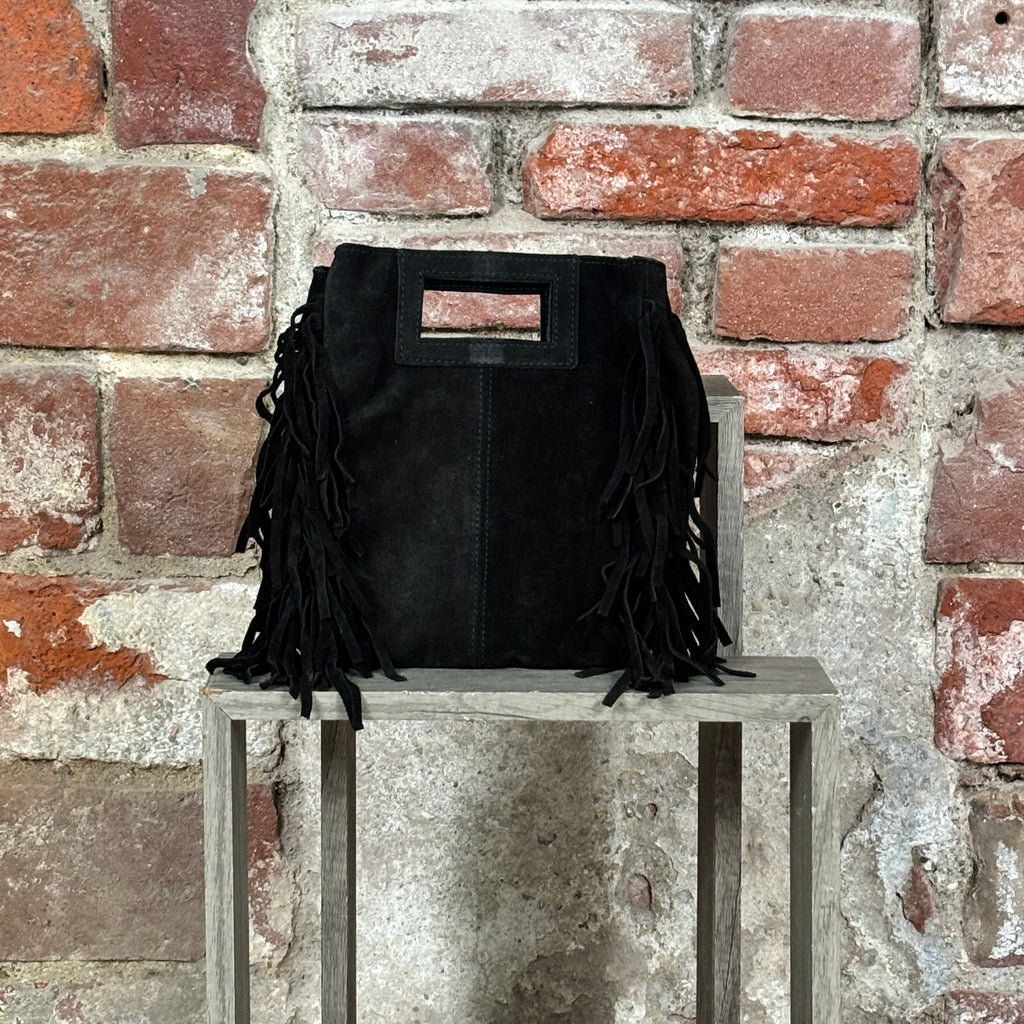 Borsa con frange scamosciate Nero
