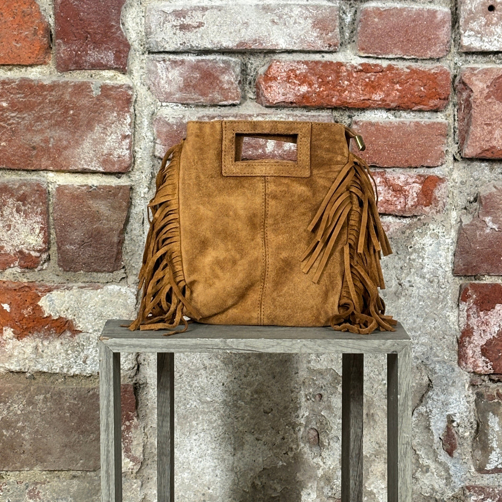 Borsa con frange scamosciate Tabacco