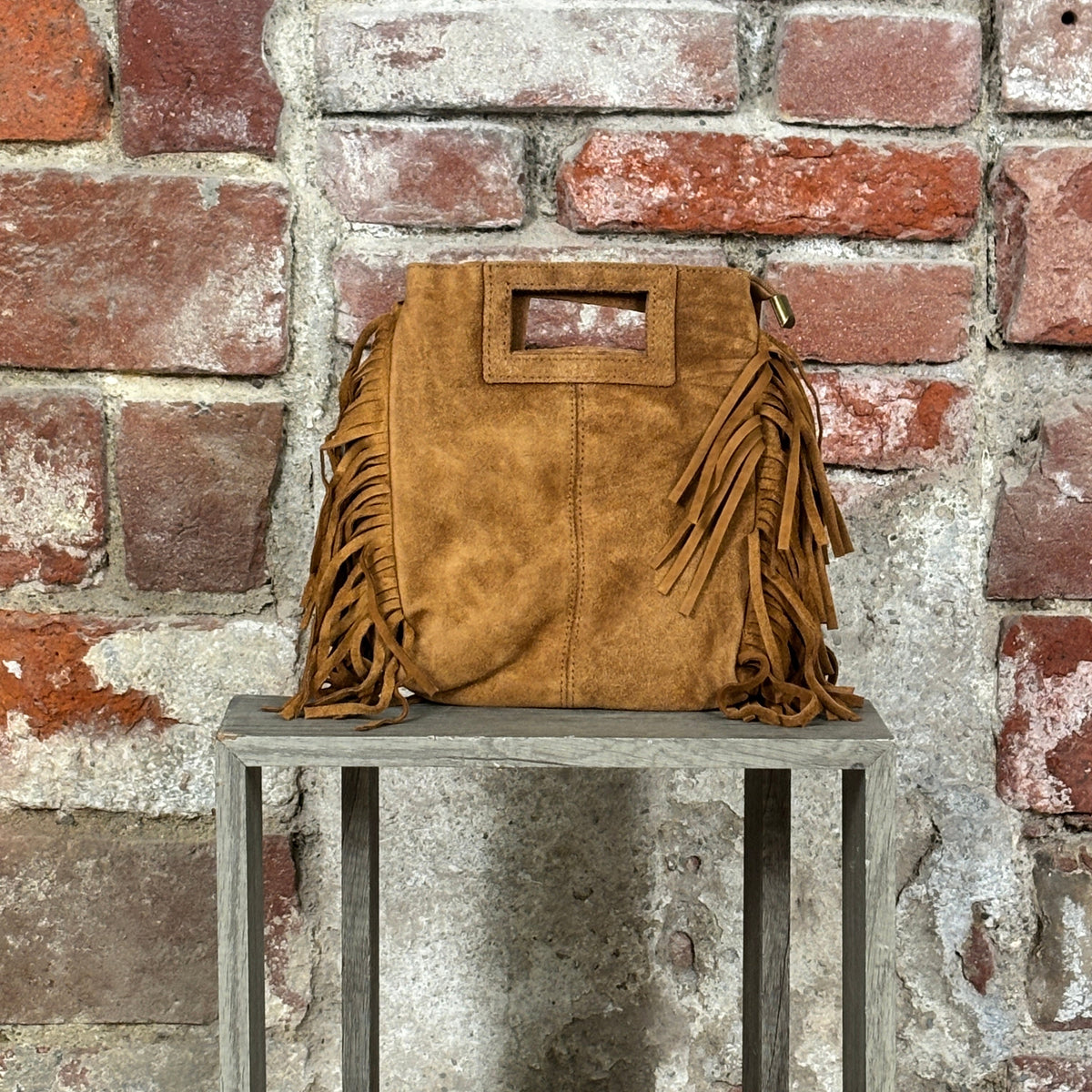 Borsa con frange scamosciate Tabacco