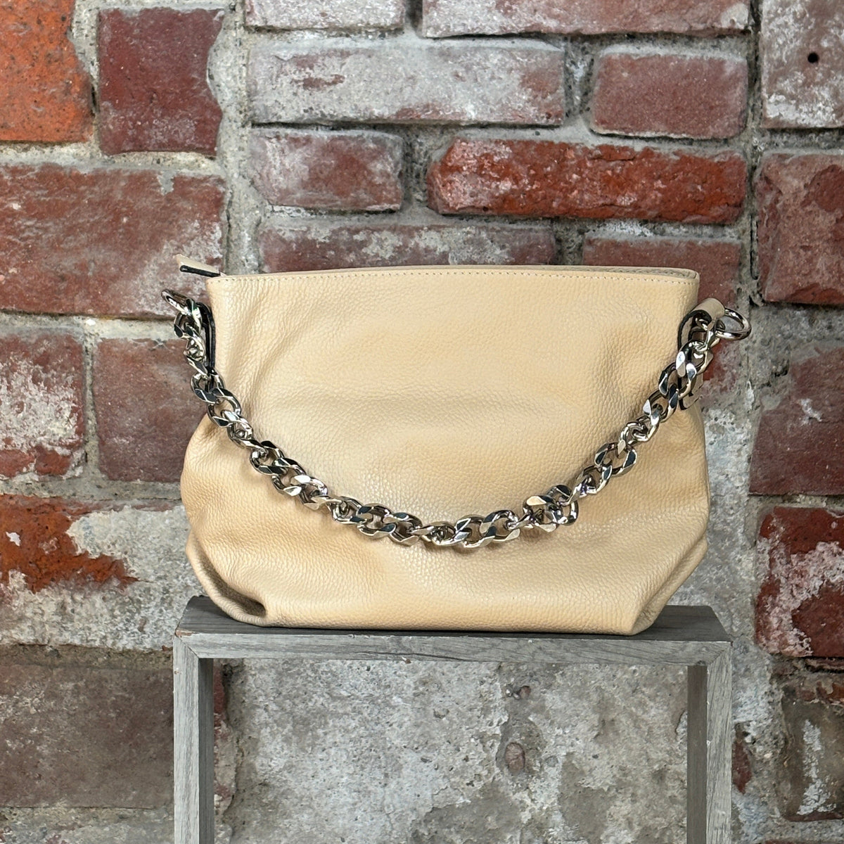 Borsa con manico a catena Beige