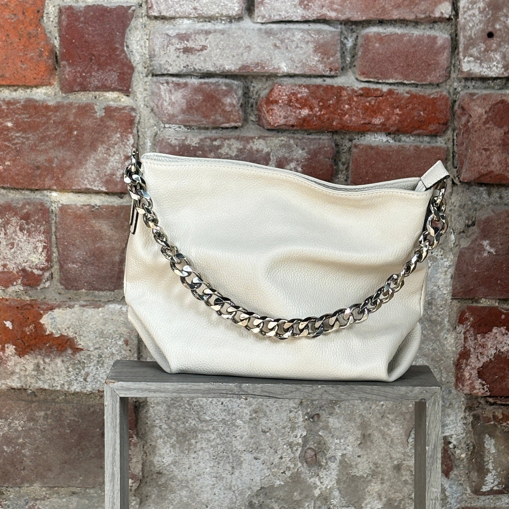 Borsa con manico a catena Panna
