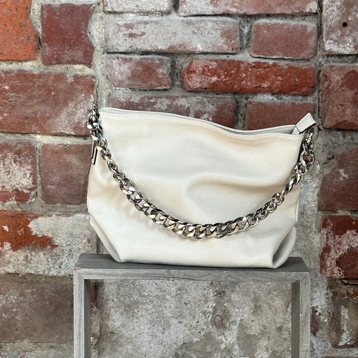 Borsa con manico a catena Panna