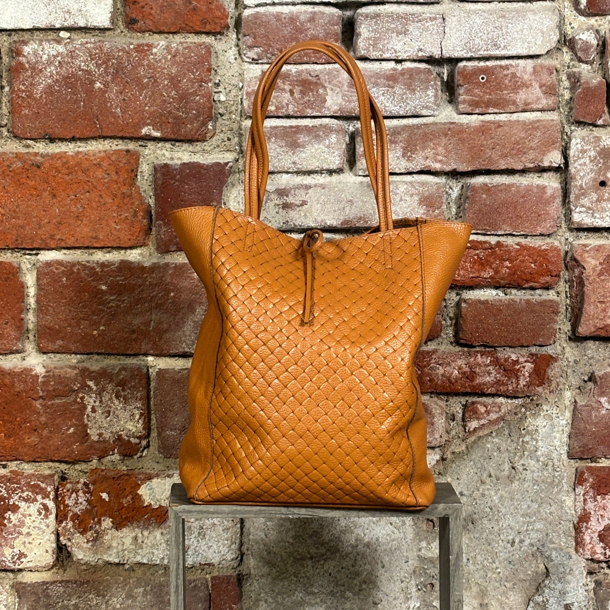 Shopper intrecciata Cammello
