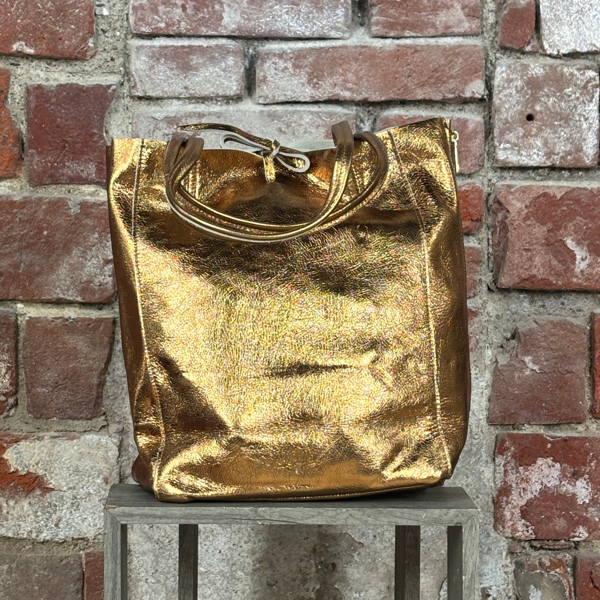 Shopper con zip laterale Bronzo
