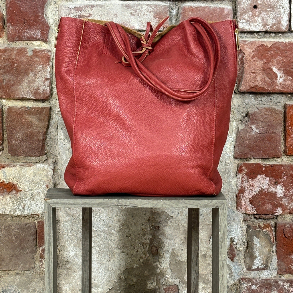 Shopper con zip laterale Mattone