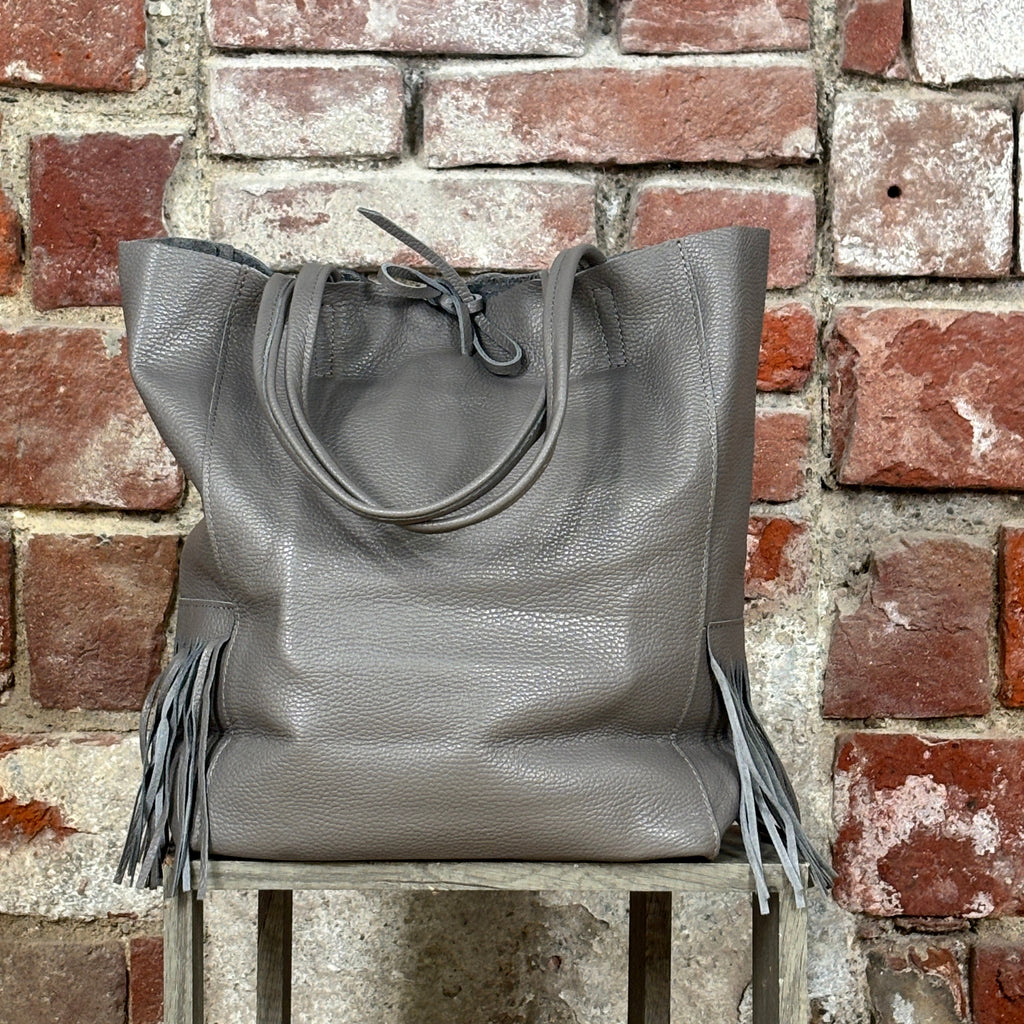 Shopper con frange Grigio