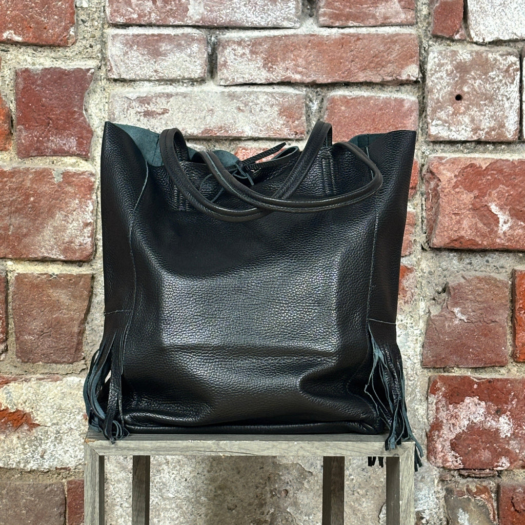 Shopper con frange Nero