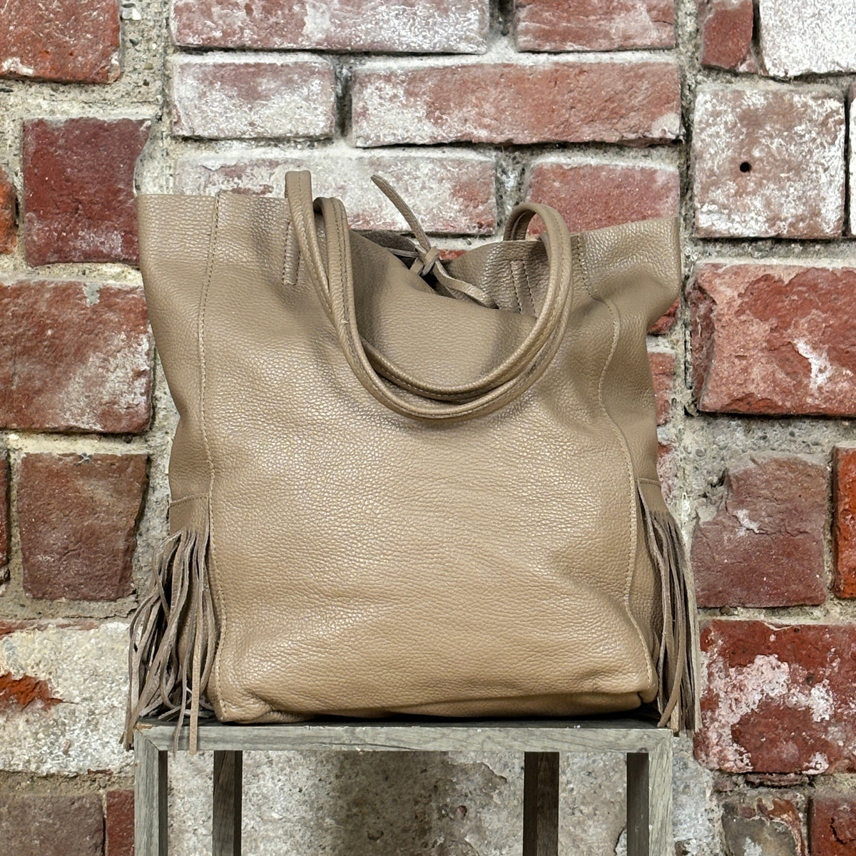 Shopper con frange Tortora