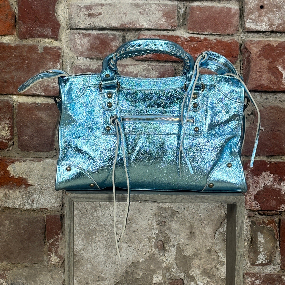Borsa metallizzata Azzurro