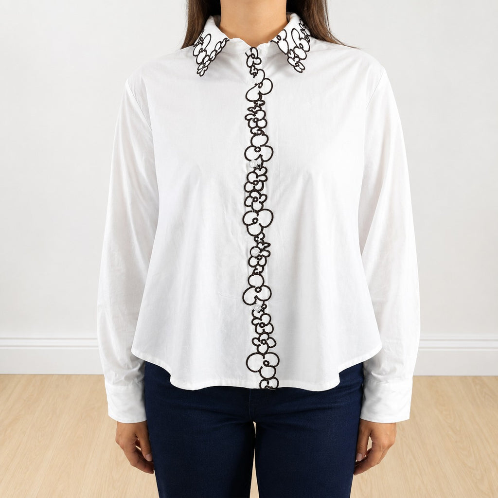Camicia co ricamo sul colletto Bianco