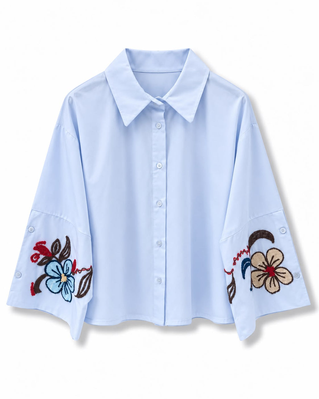 Camicia manica ricamata Azzurro