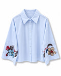 Camicia manica ricamata Azzurro