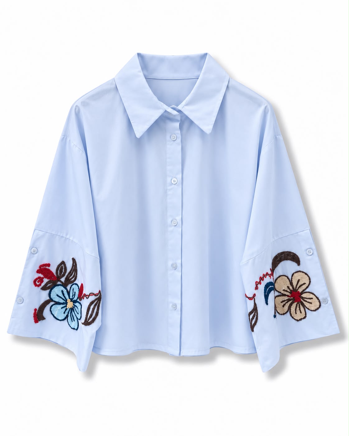Camicia manica ricamata Azzurro
