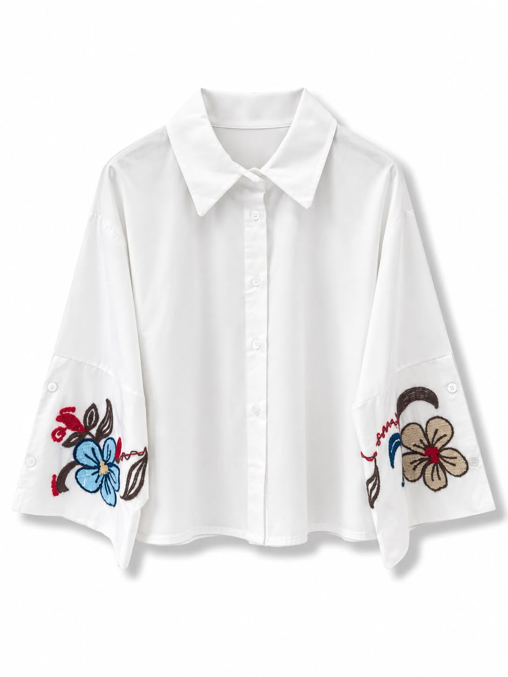 Camicia manica ricamata Bianco
