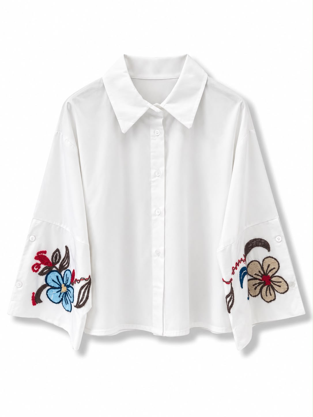 Camicia manica ricamata Bianco