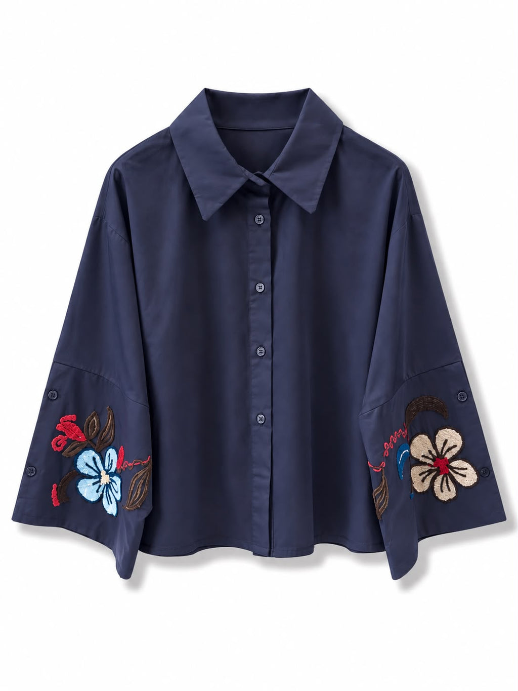 Camicia manica ricamata Blu