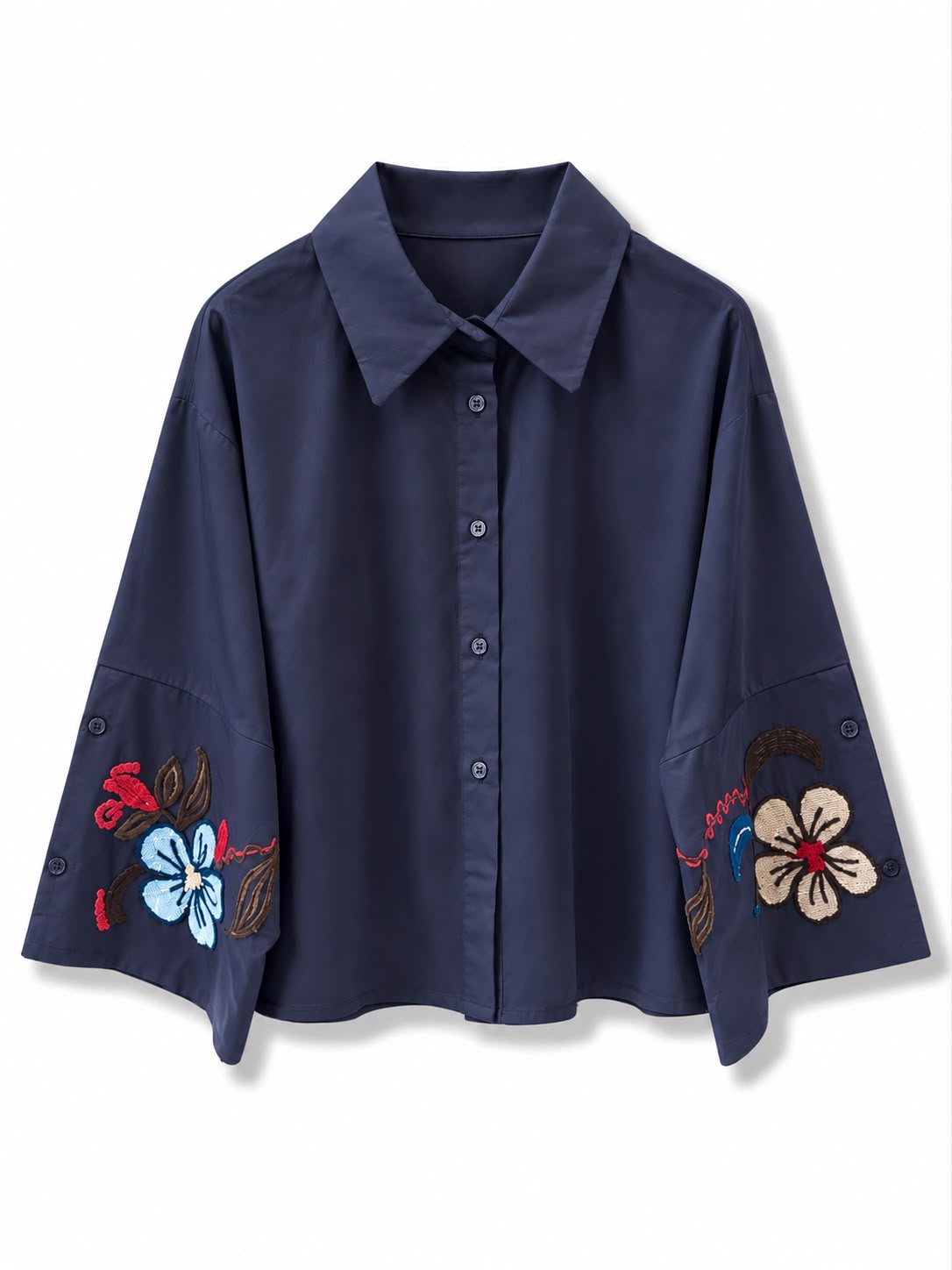 Camicia manica ricamata Blu