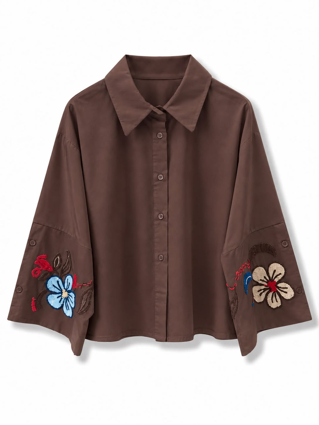 Camicia manica ricamata Marrone