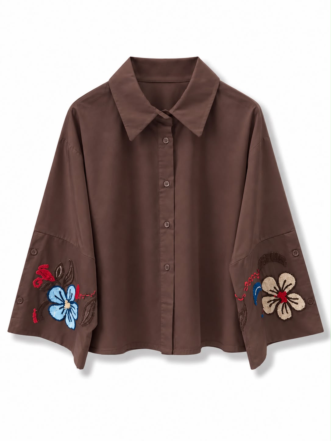 Camicia manica ricamata Marrone