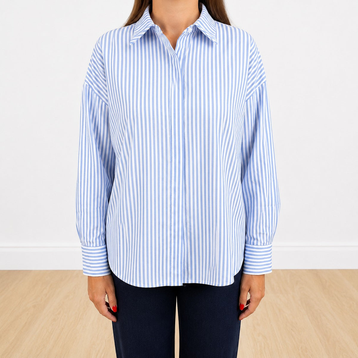 Camicia righe liscia azzurro