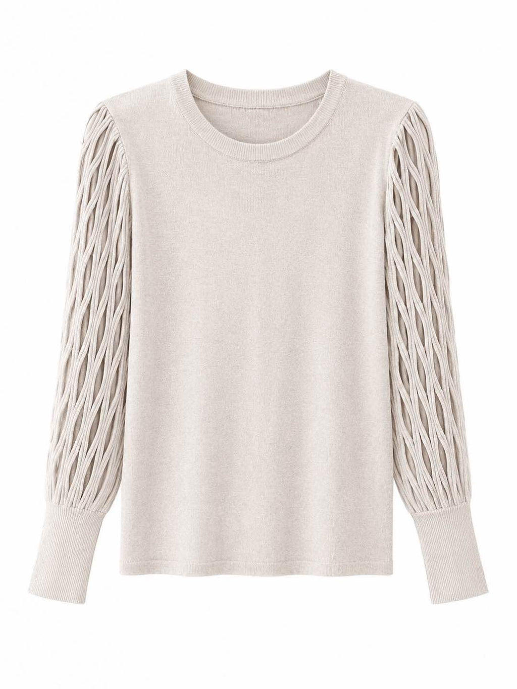 Maglia girocollo manica rete  Beige