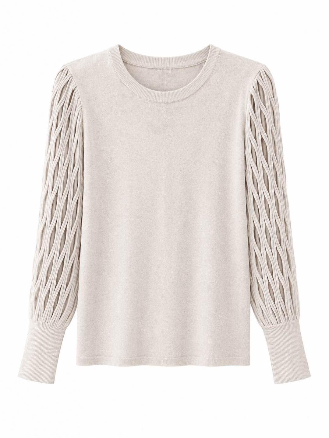 Maglia girocollo manica rete  Beige