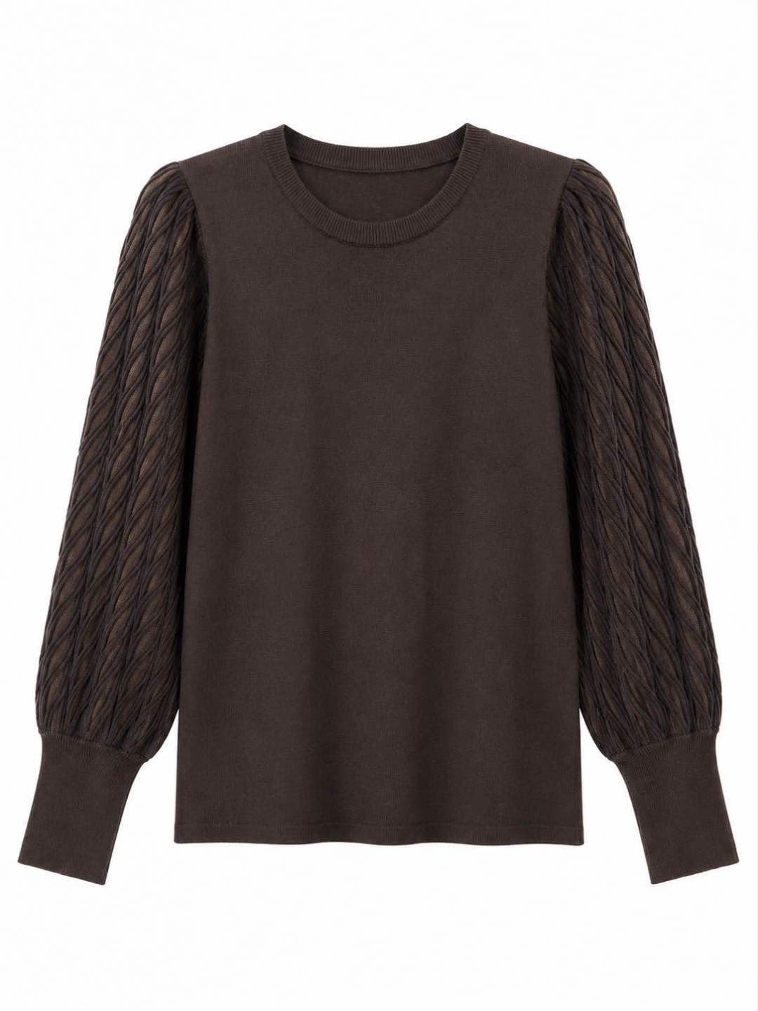 Maglia girocollo manica rete  Marrone