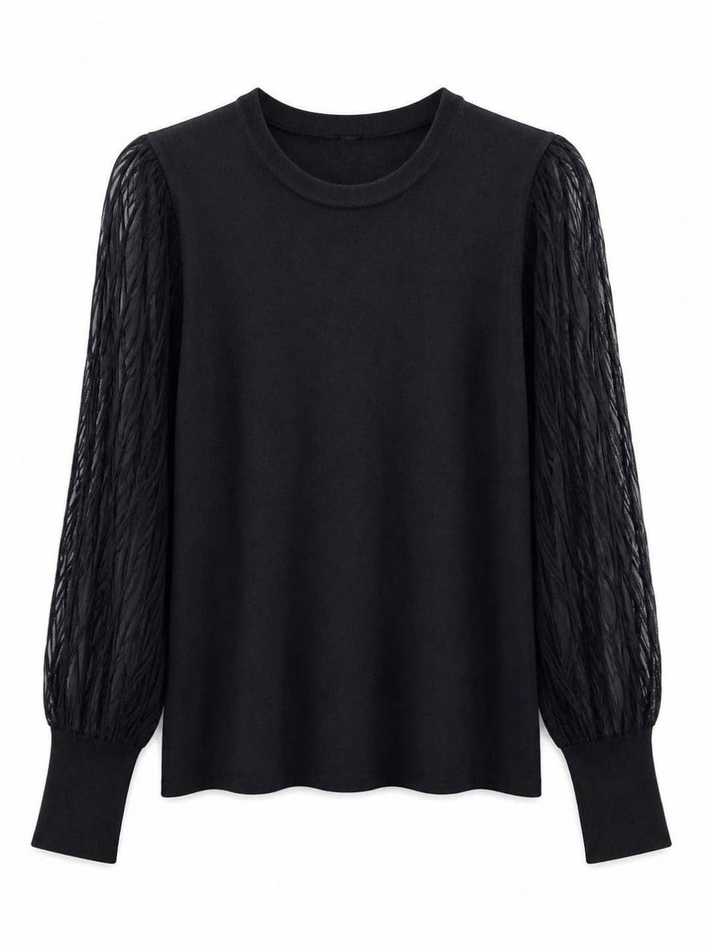 Maglia girocollo manica rete  Nero