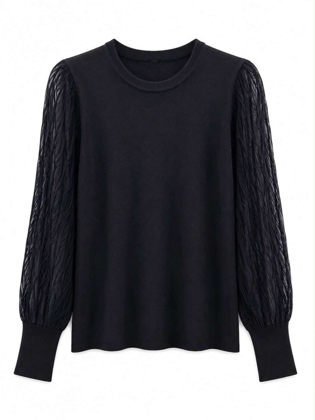 Maglia girocollo manica rete  Nero