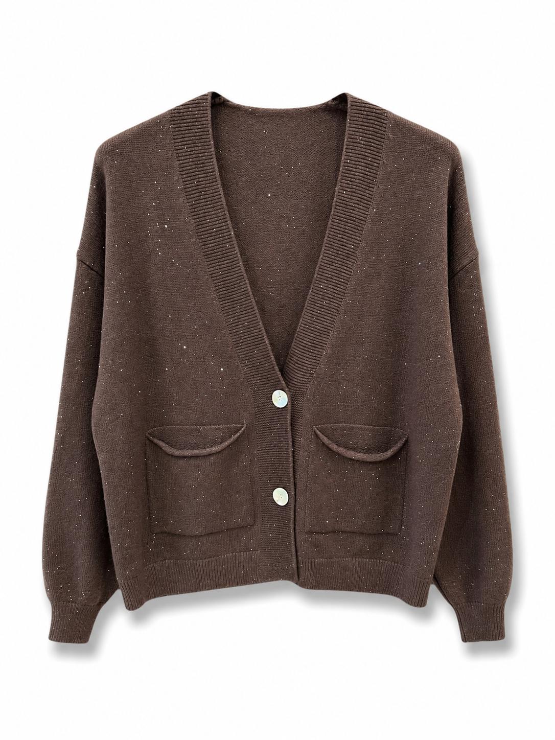 Cardigan con paillettes Marrone
