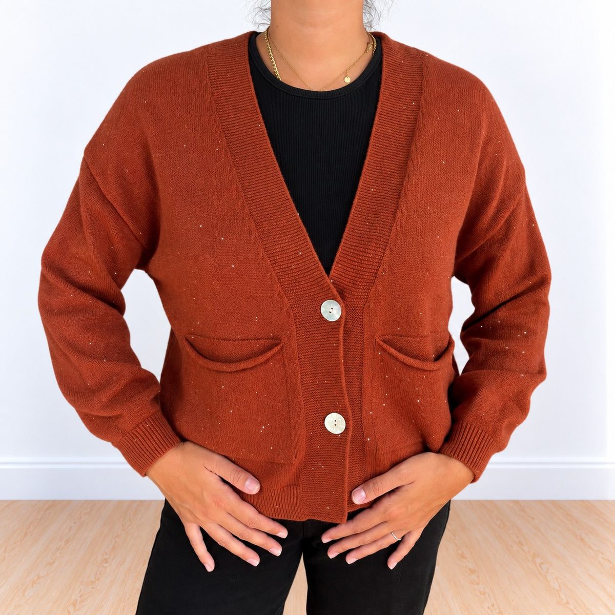 Cardigan con paillettes Ruggine