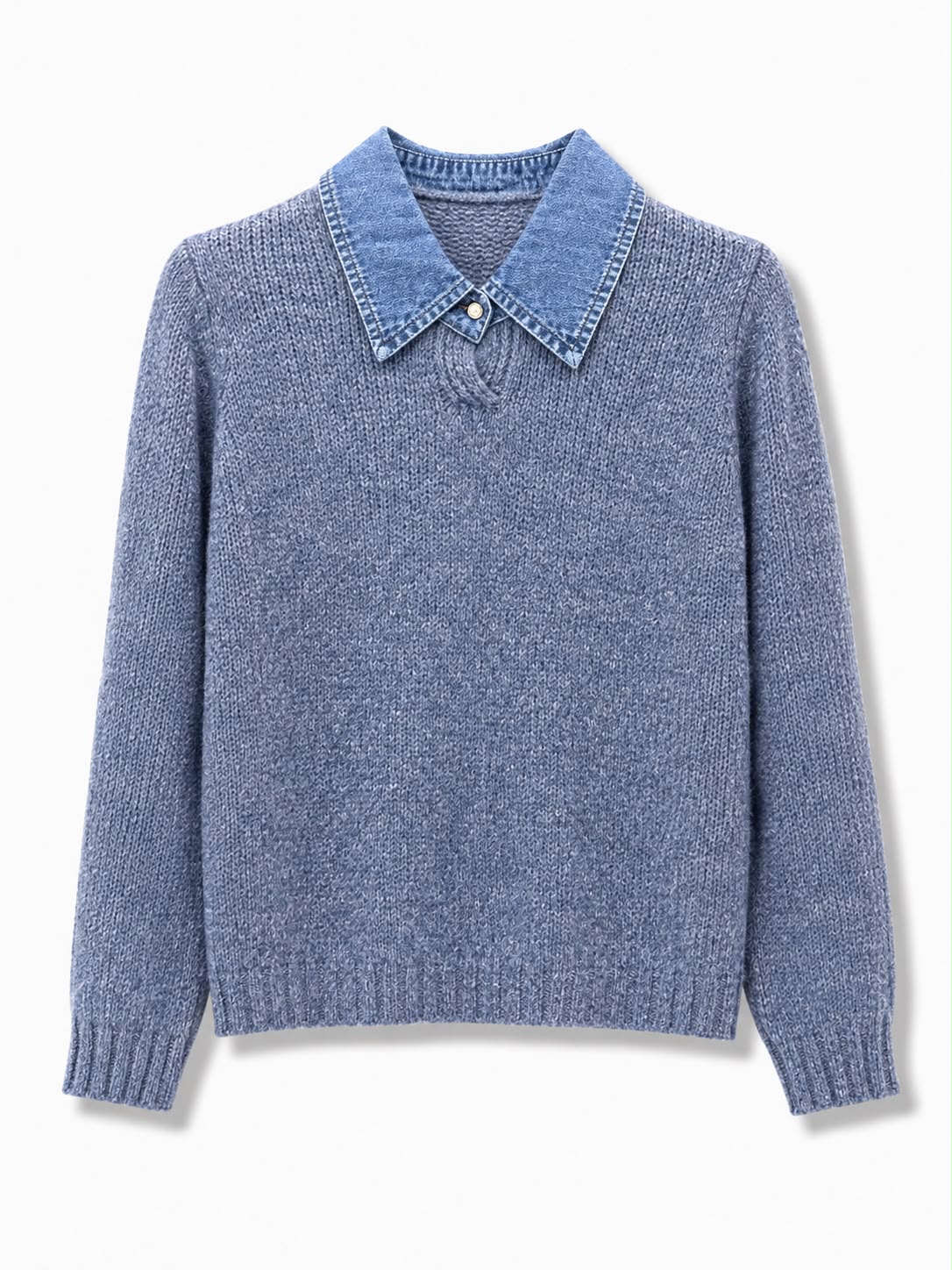 Maglione con collo jeans liscio Avio