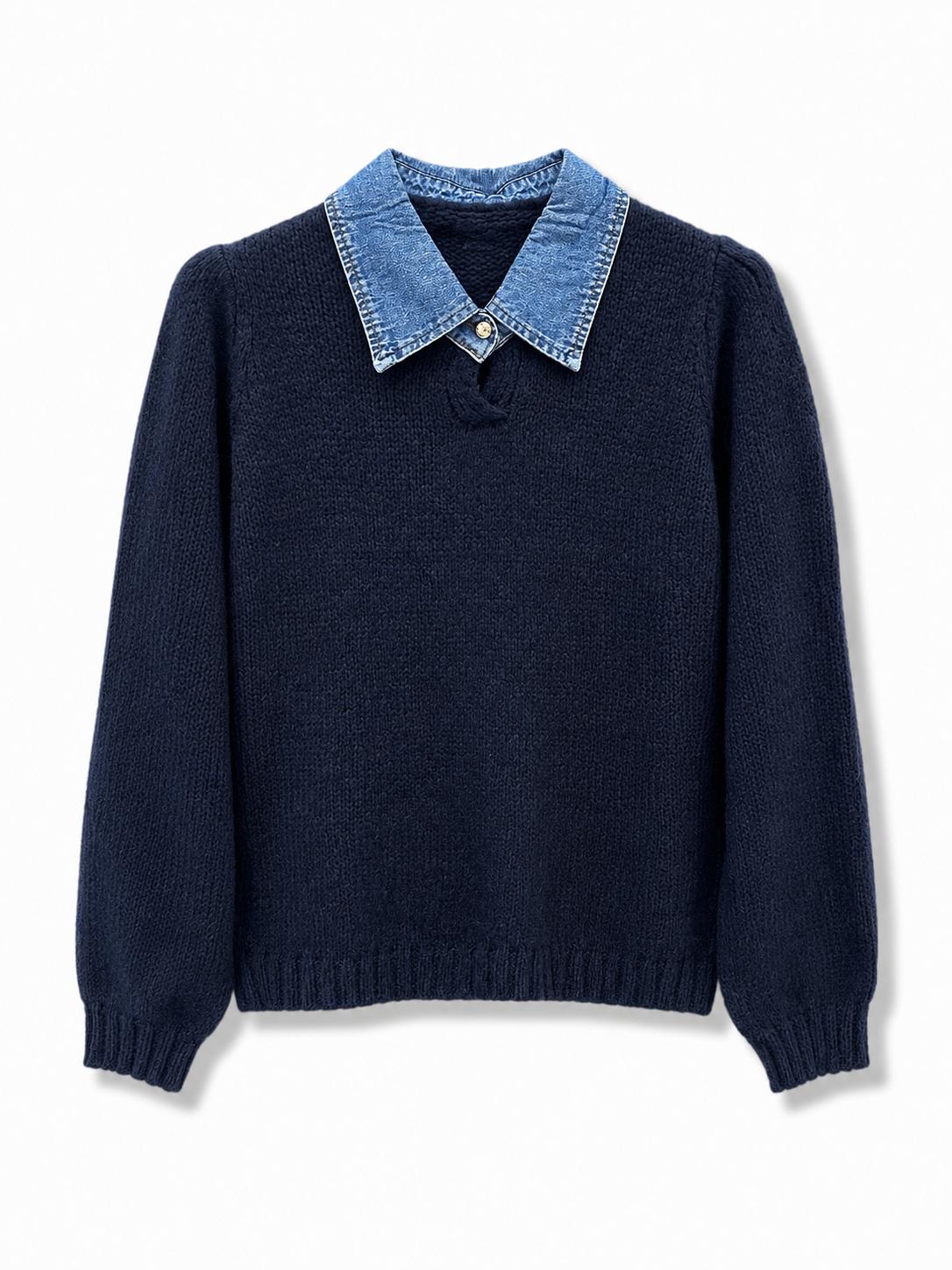 Maglione con collo jeans liscio Blu