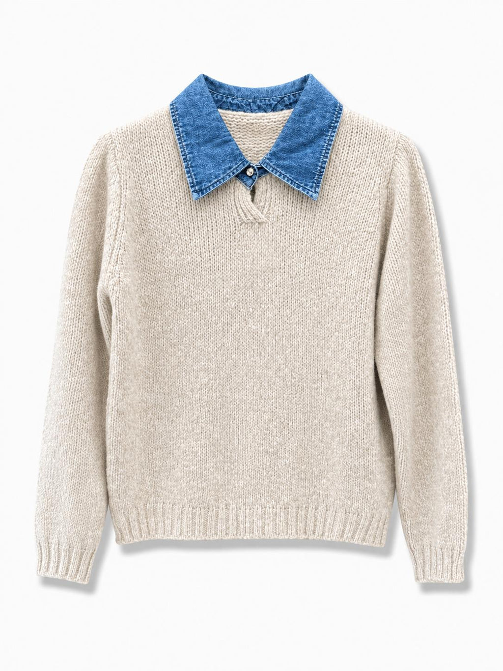 Maglione con collo jeans liscio Crema
