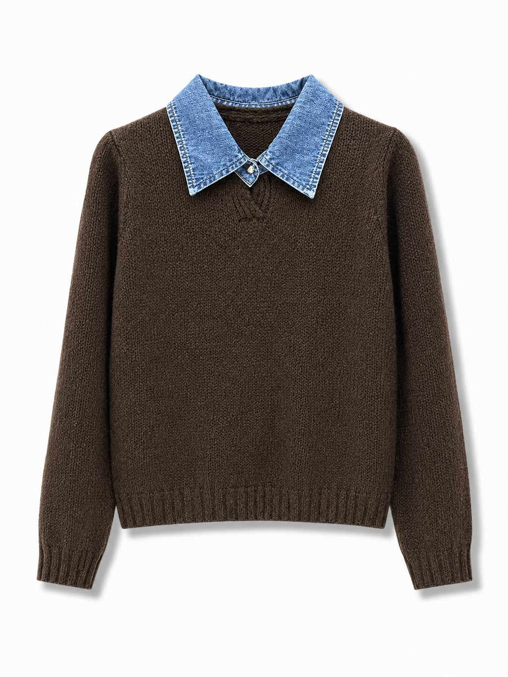 Maglione con collo jeans liscio Marrone