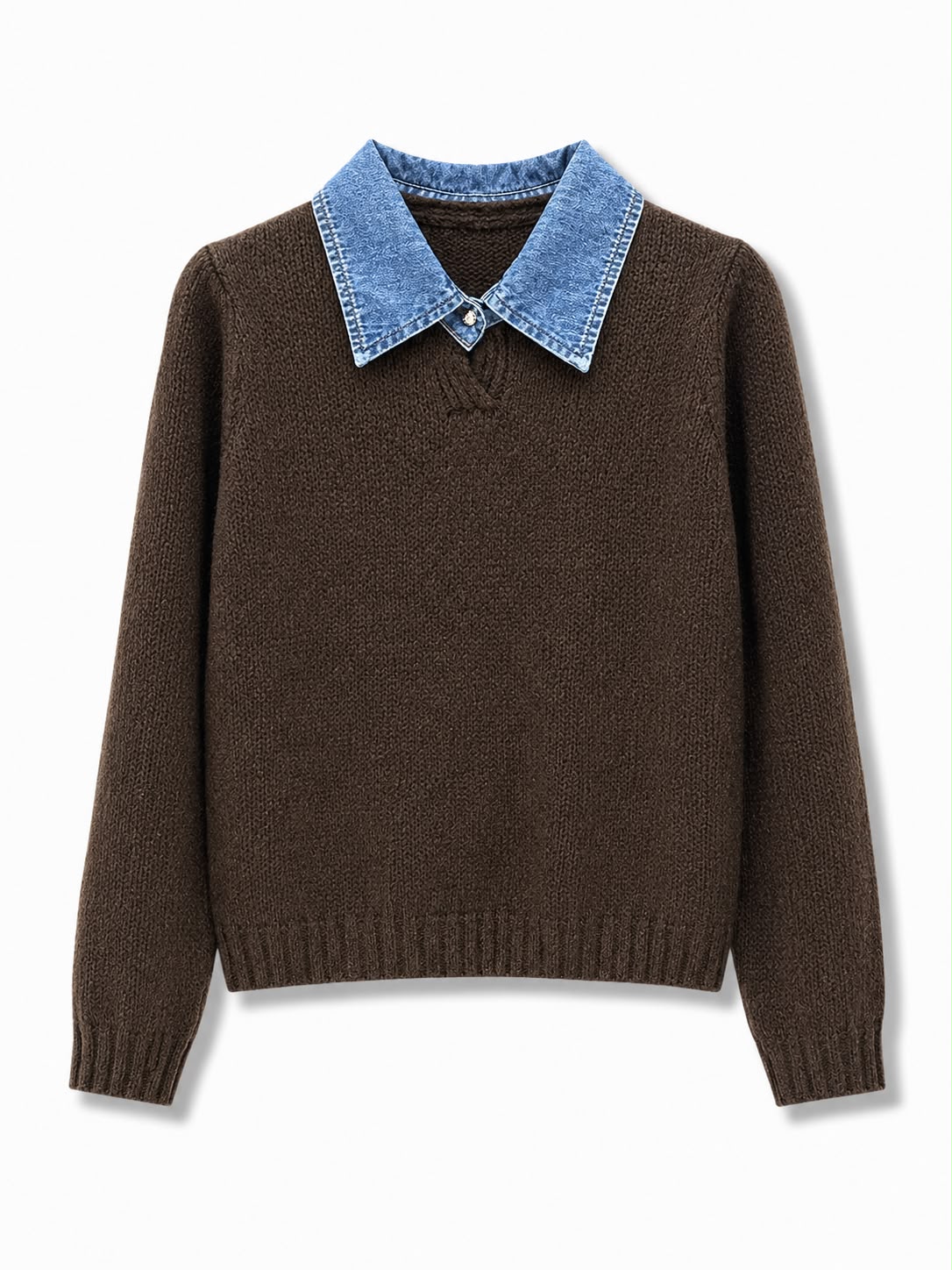 Maglione con collo jeans liscio Marrone