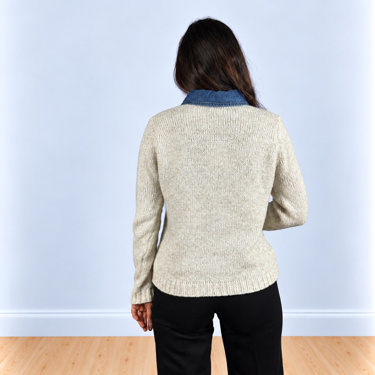 Maglione con collo jeans liscio beige