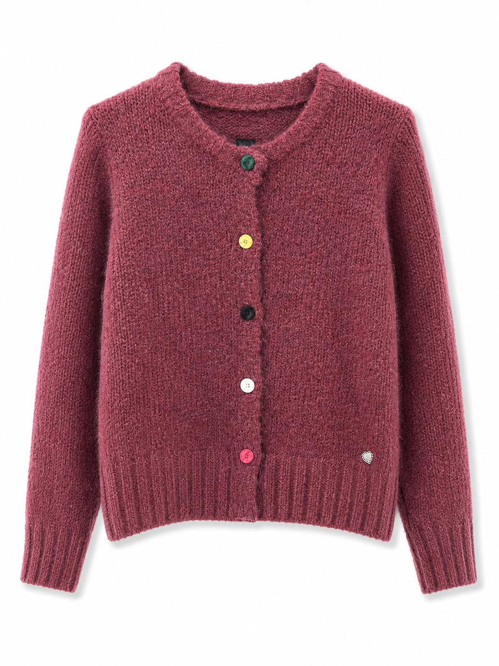 Cardigan maglia grossa con bottoni colorati Bordeaux