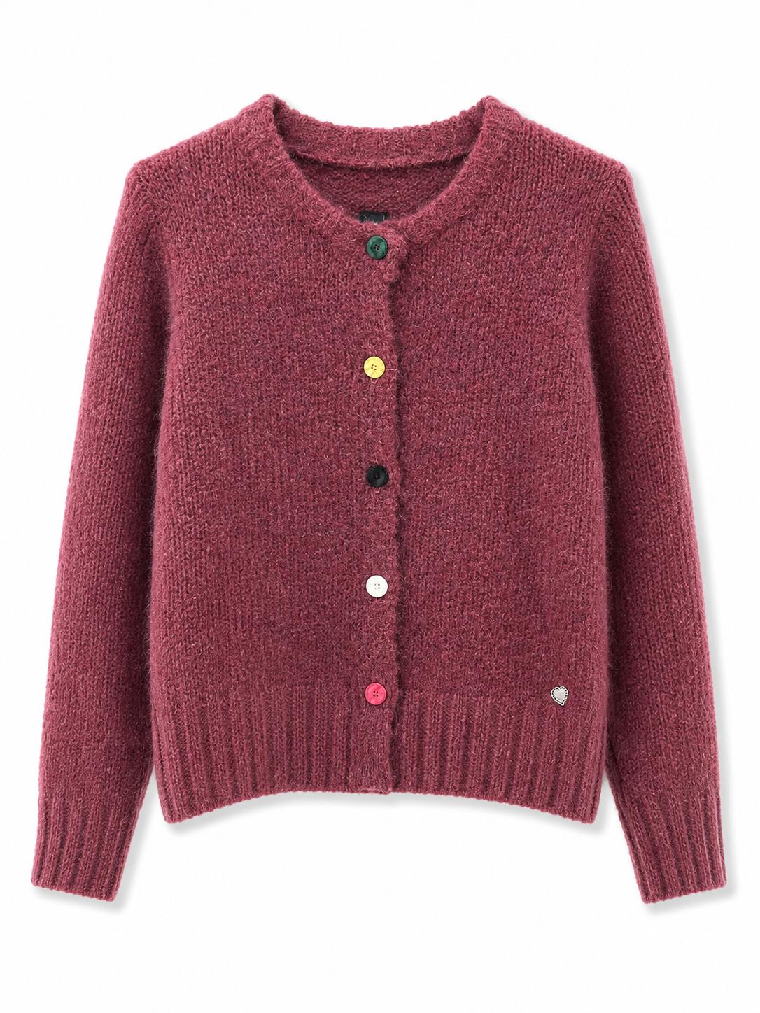 Cardigan maglia grossa con bottoni colorati Bordeaux