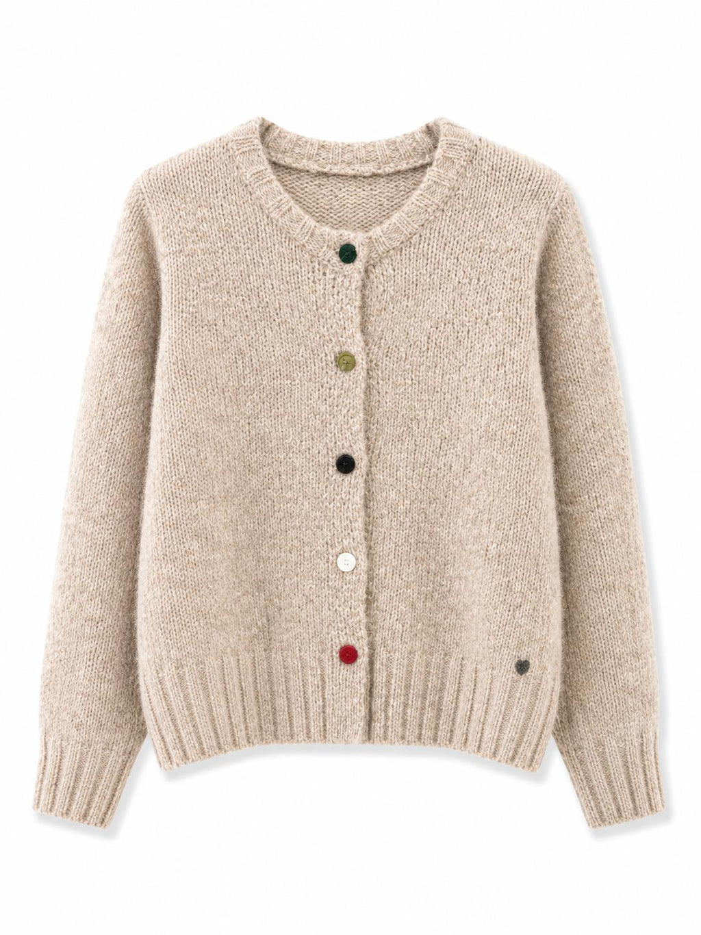 Cardigan maglia grossa con bottoni colorati Tortora