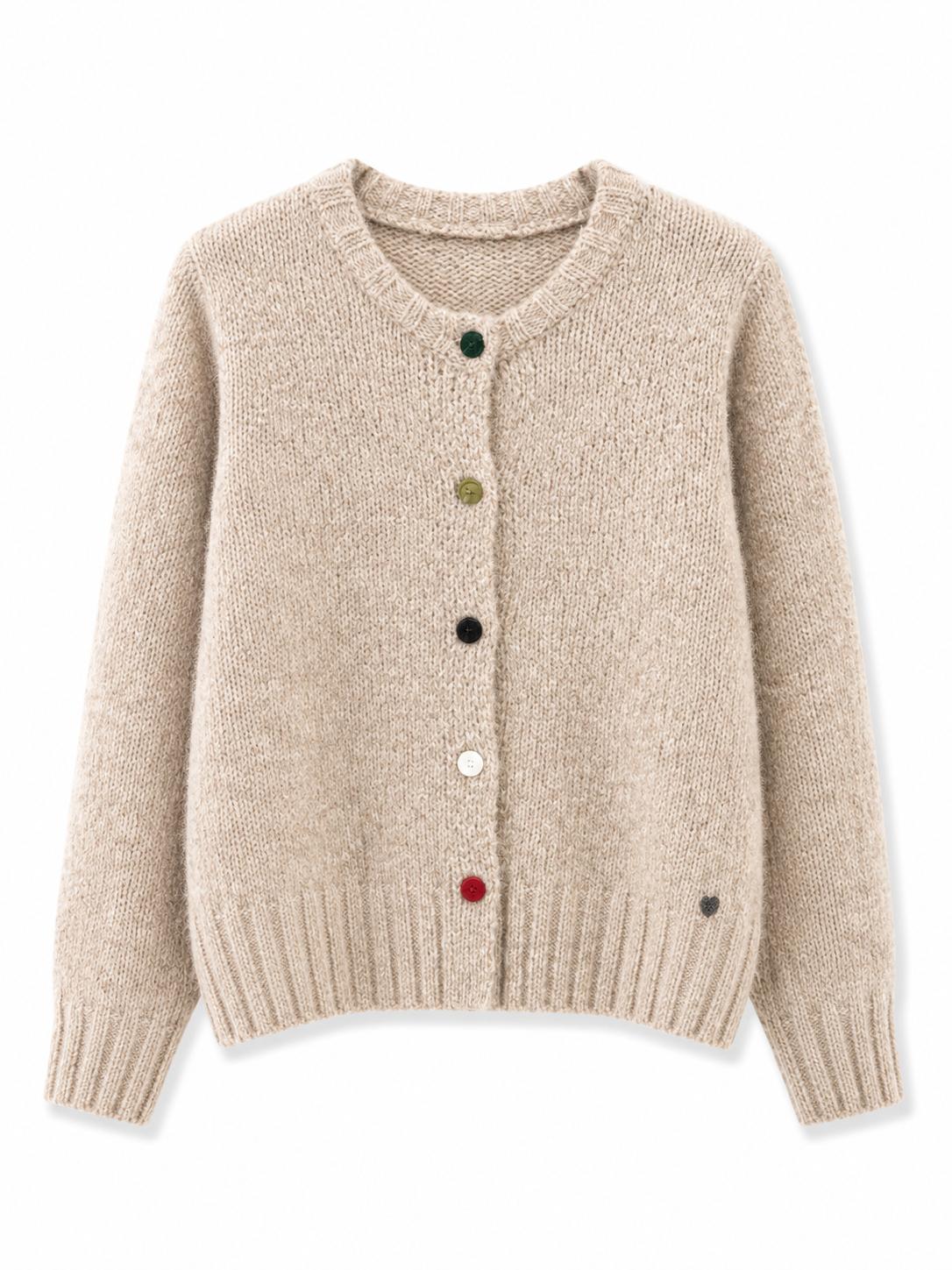 Cardigan maglia grossa con bottoni colorati Tortora