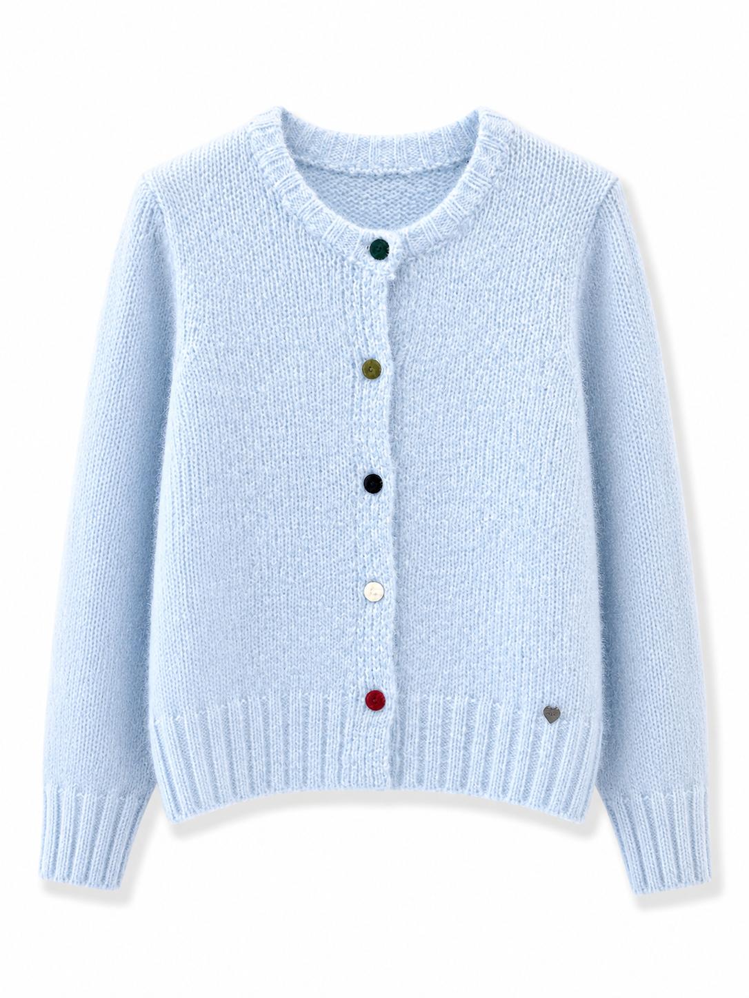 Cardigan maglia grossa con bottoni colorati Azzurro