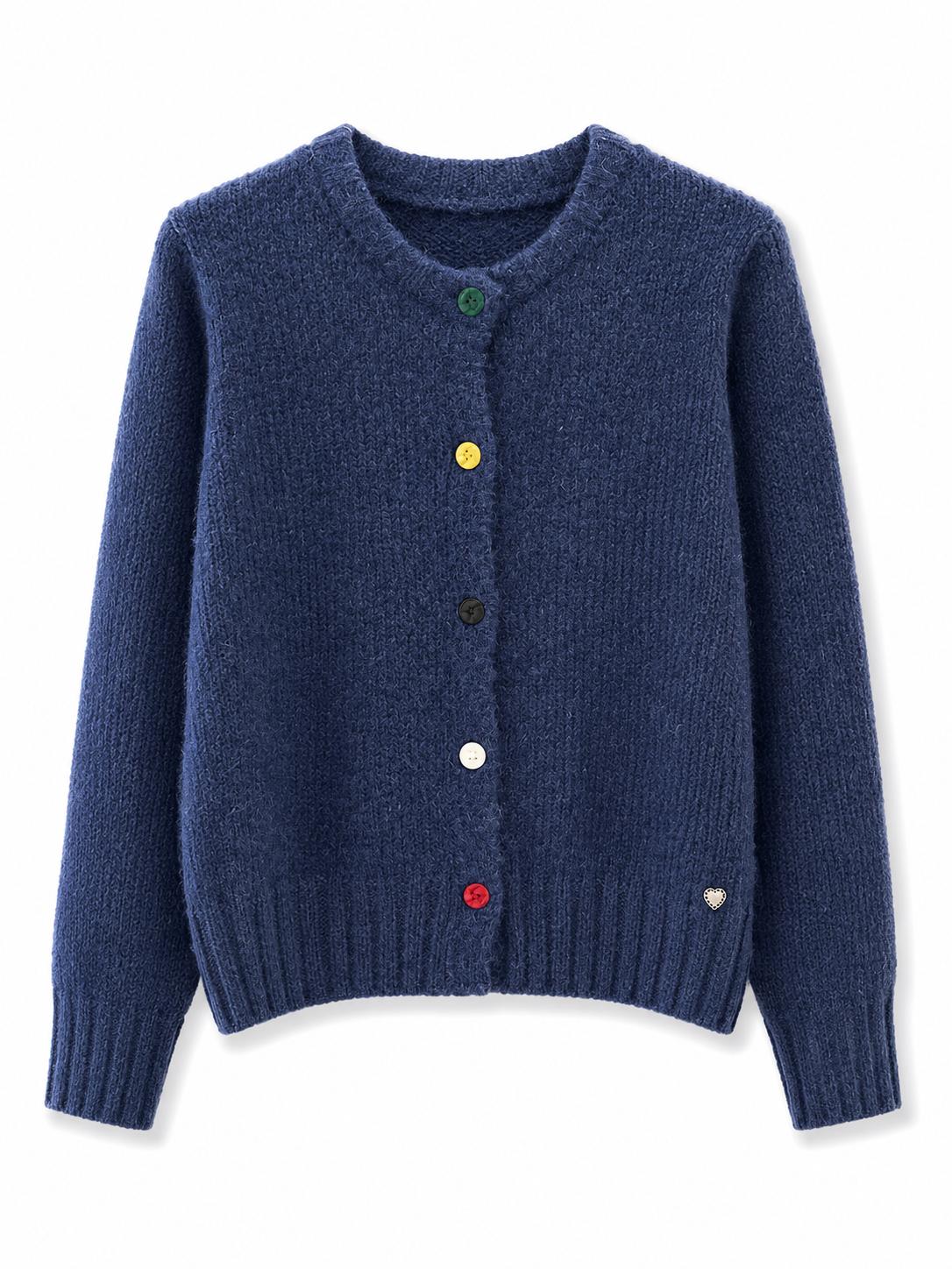 Cardigan maglia grossa con bottoni colorati Blu