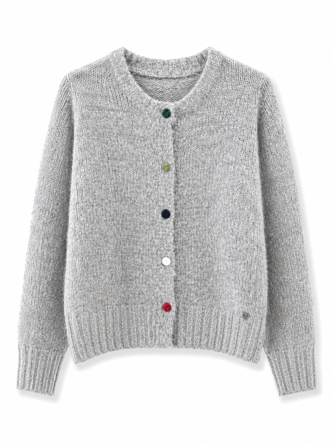 Cardigan maglia grossa con bottoni colorati Grigio