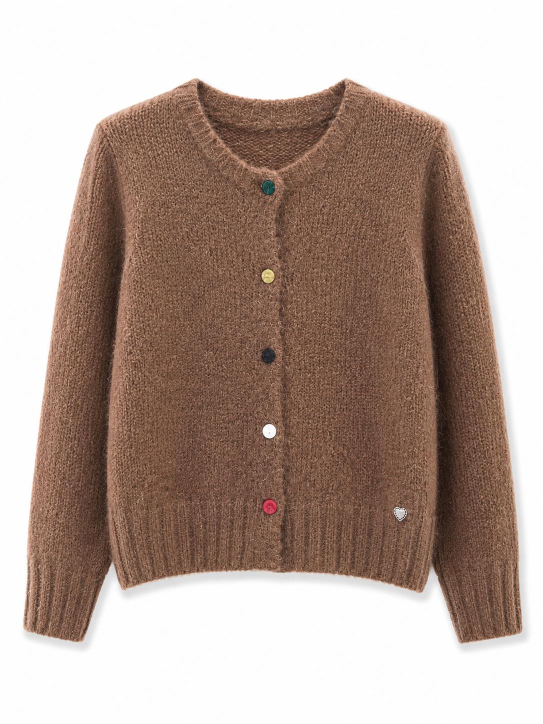 Cardigan maglia grossa con bottoni colorati Marrone