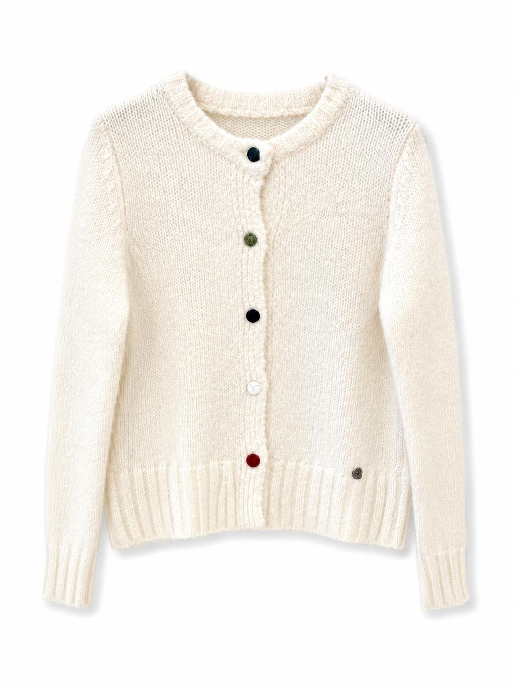 Cardigan maglia grossa con bottoni colorati Panna