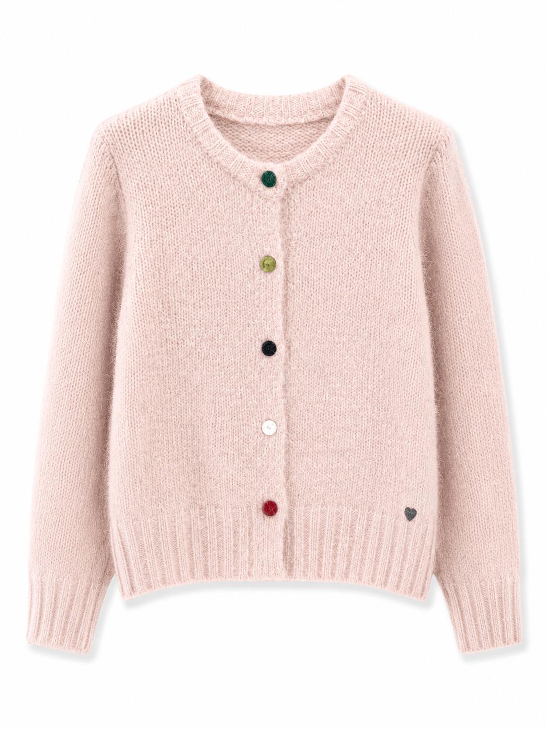 Cardigan maglia grossa con bottoni colorati Rosa